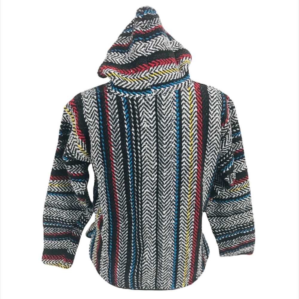 Baja Joe Striped Baja Hoodie Black White Blue Size Small - Picture 3 of 7
